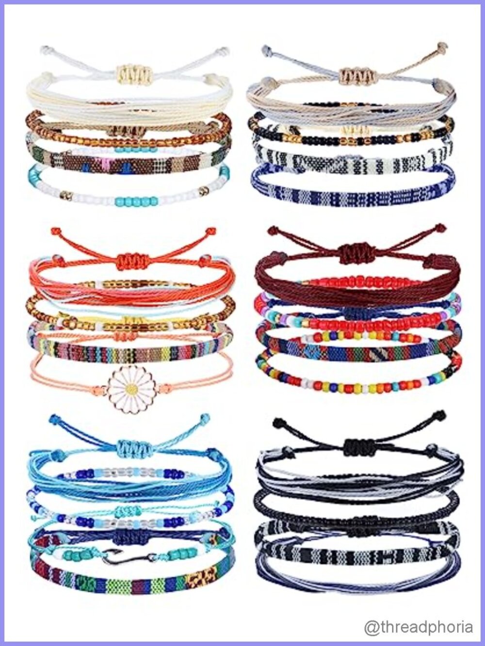 Waterproof Boho Ankle String Bracelets for Women, Adjustable, 24 Pcs
